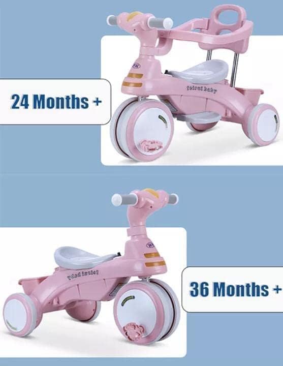 Tricycle 4-en-1 Bébé avec Barre de Poussée - Pédales ABS et Roues Anti-Choc