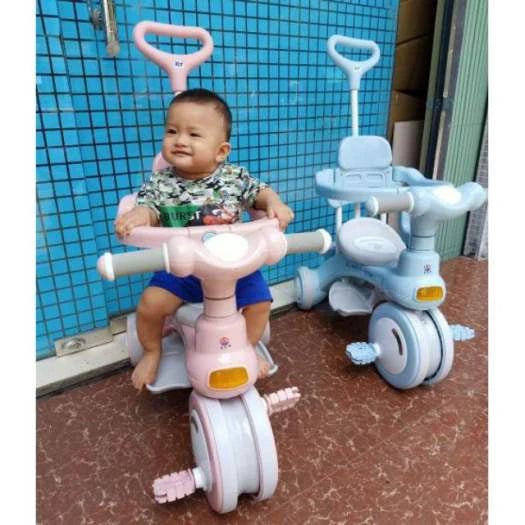 Tricycle 4-en-1 Bébé avec Barre de Poussée - Pédales ABS et Roues Anti-Choc